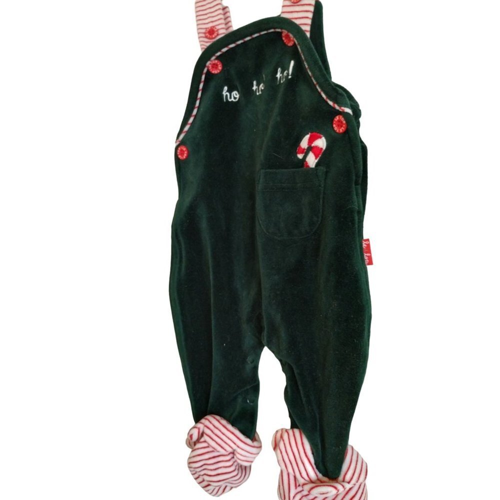 Le Top Baby Christmas green‎ velvet overalls